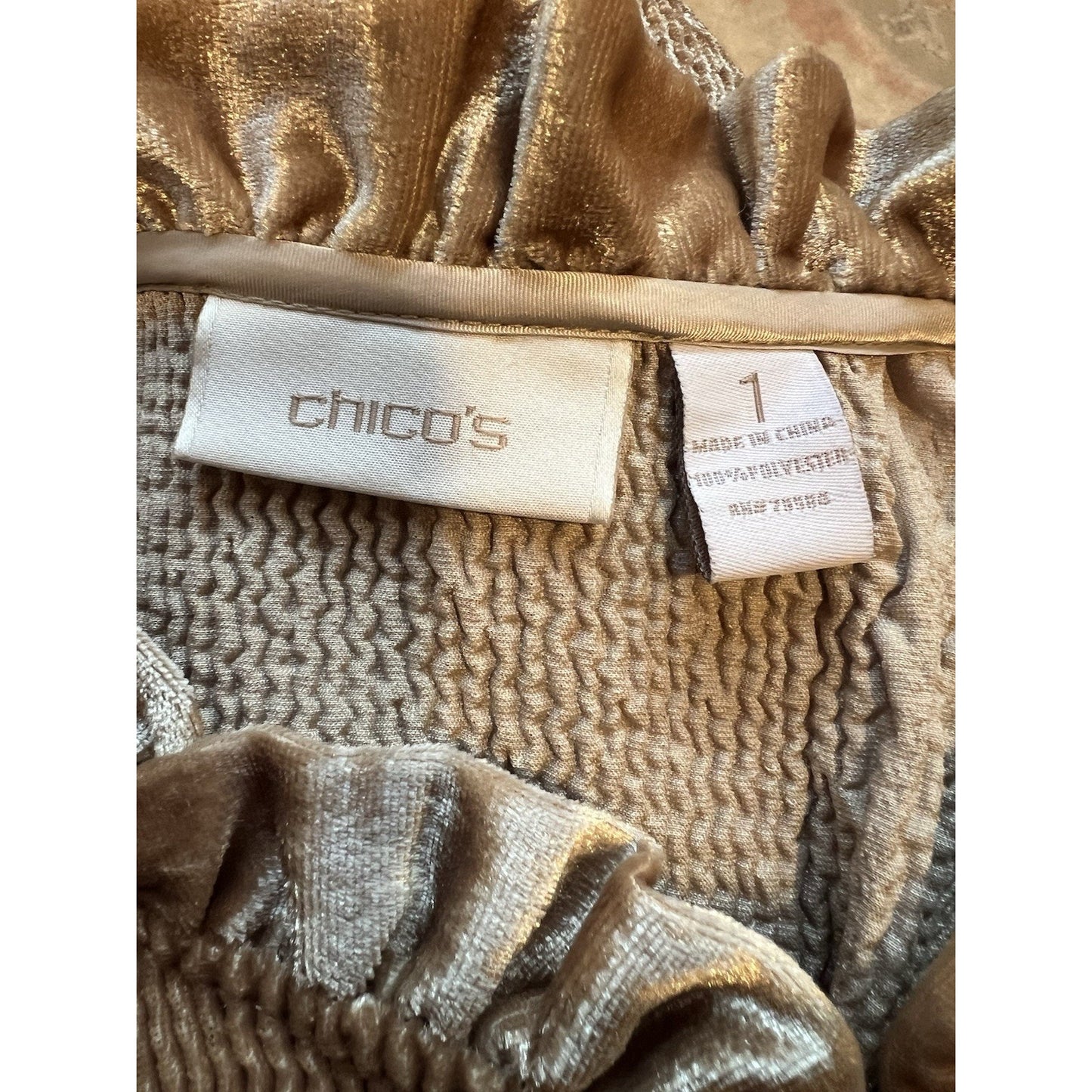 Chico's gold velvet velour cardigan evening jacket Size 1/medium Long Sleeve