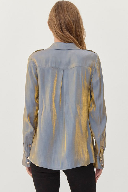 Stunning Shimmering Top with Collard Neck