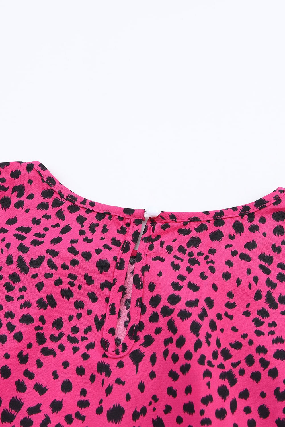 Rose Leopard Print Pleated Blouse With Keyhole