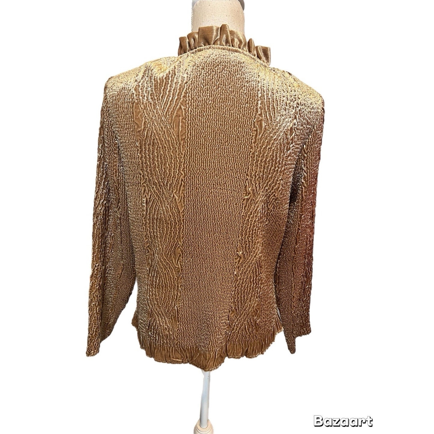 Chico's gold velvet velour cardigan evening jacket Size 1/medium Long Sleeve