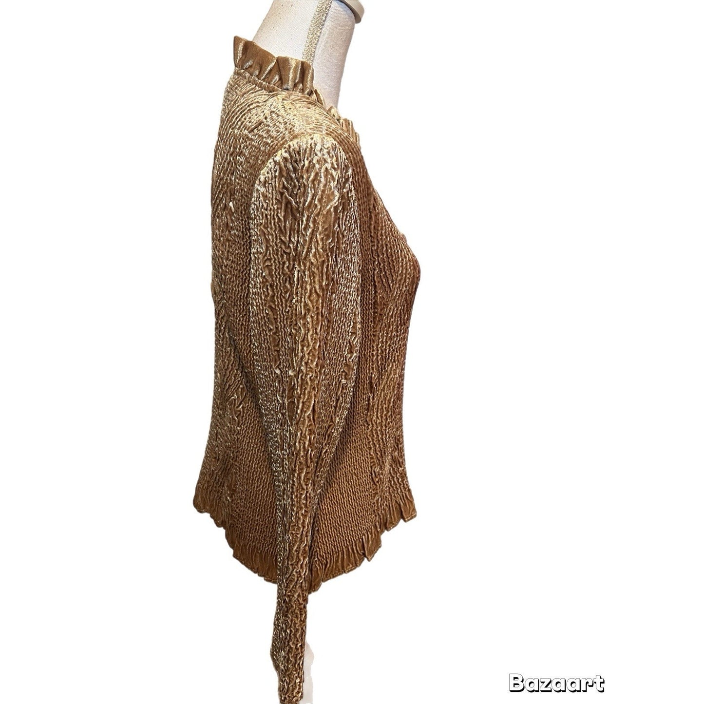 Chico's gold velvet velour cardigan evening jacket Size 1/medium Long Sleeve