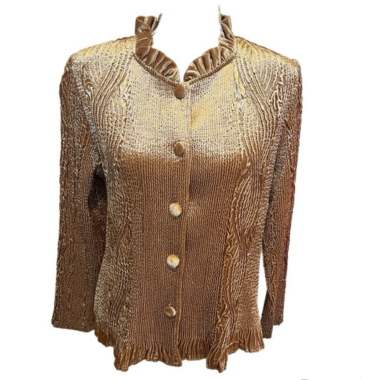Chico's gold velvet velour cardigan evening jacket Size 1/medium Long Sleeve