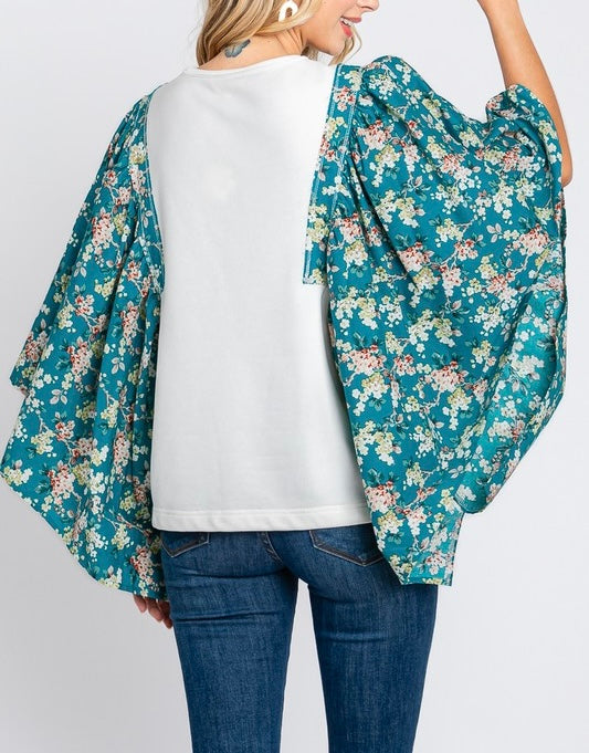 Floral Print Flutter Sleeve Oversized Top