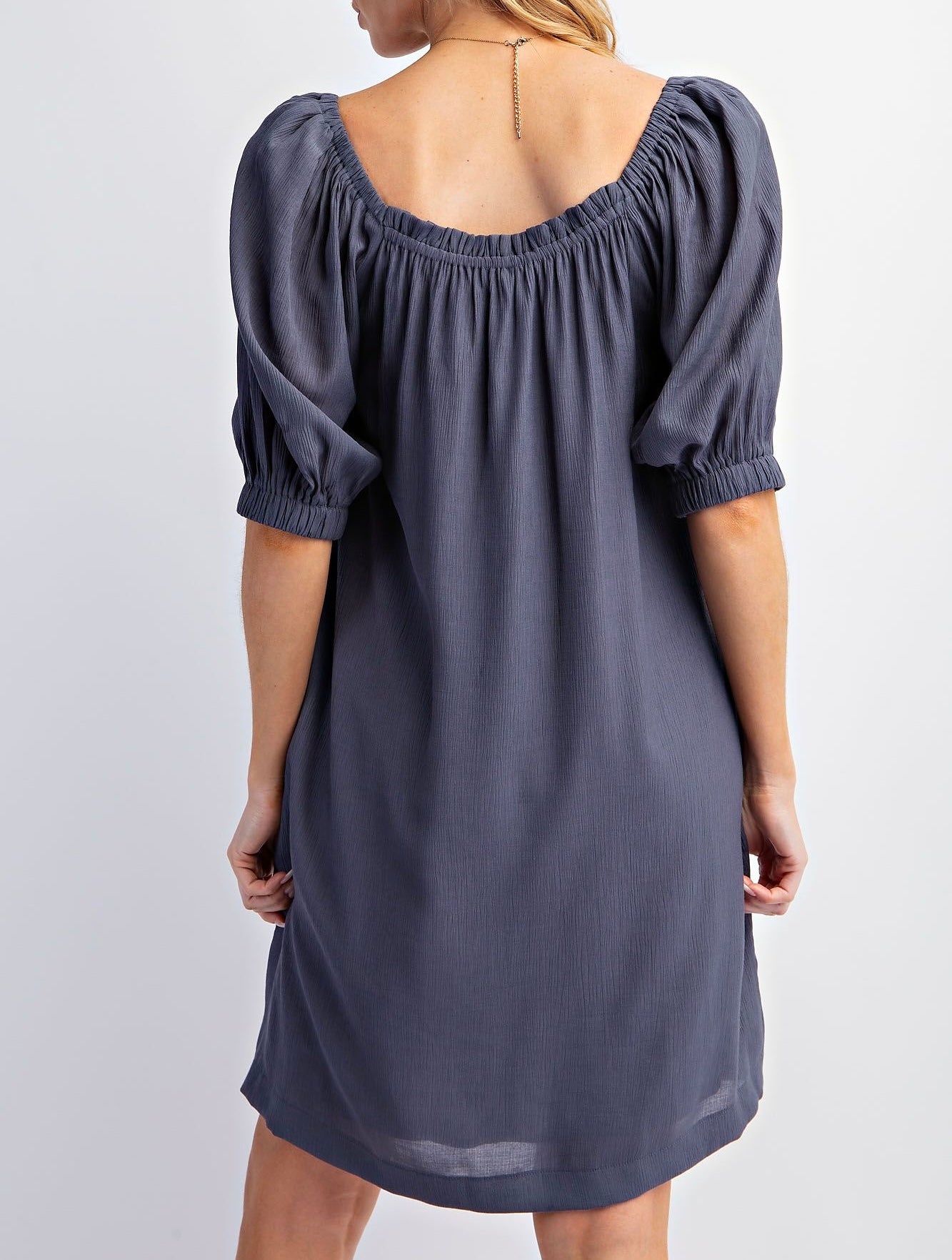 Pleated Babydoll Poly Crepe Dress Faded Navy