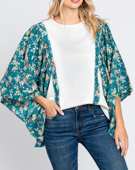 Floral Print Flutter Sleeve Oversized Top