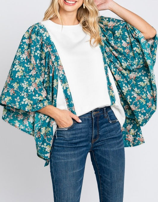 Floral Print Flutter Sleeve Oversized Top