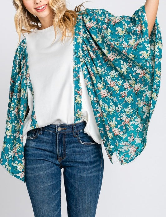 Floral Print Flutter Sleeve Oversized Top