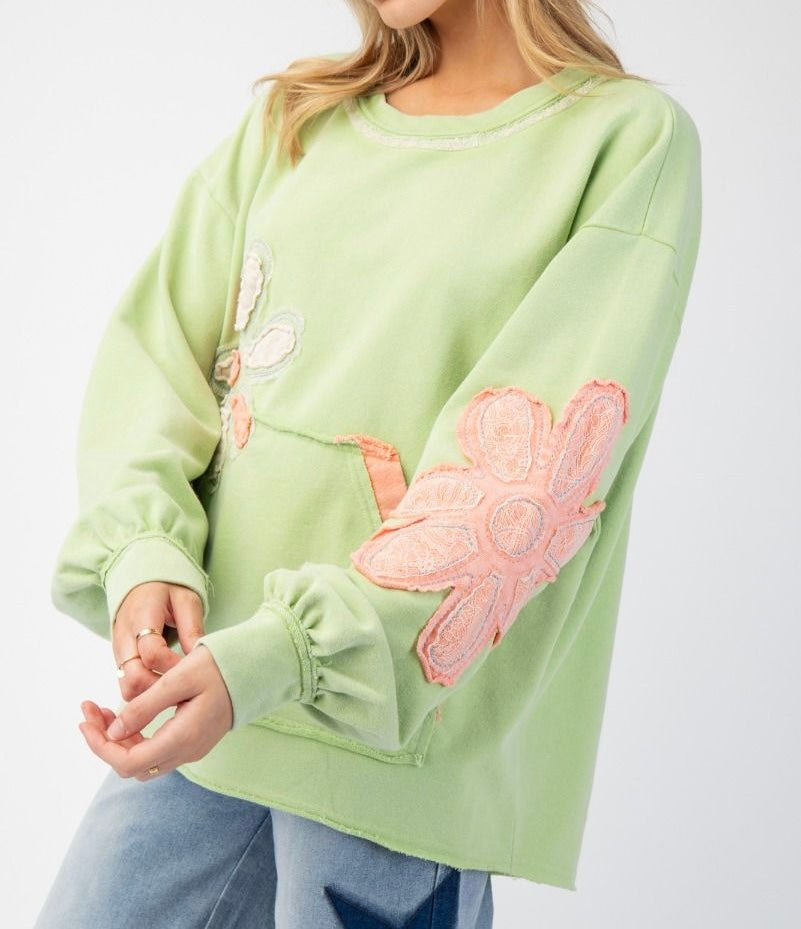 Washed Flower Patch Terry Knit Pullover