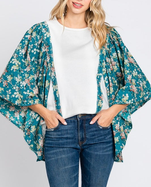 Floral Print Flutter Sleeve Oversized Top