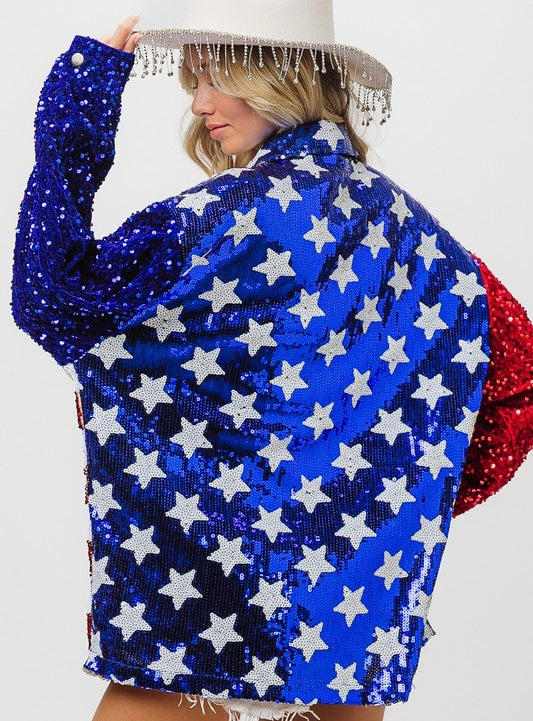 Velvet Sequin Sleeve American Flag Theme Shirt