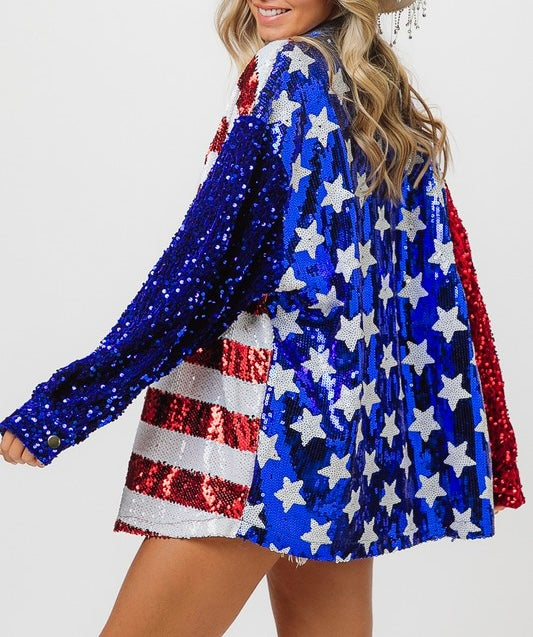 Velvet Sequin Sleeve American Flag Theme Shirt