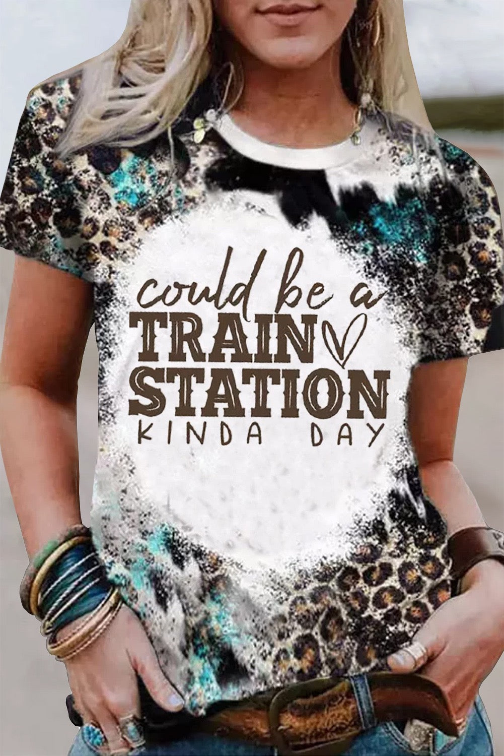 Apricot Train Station Leopard Print T-shirt