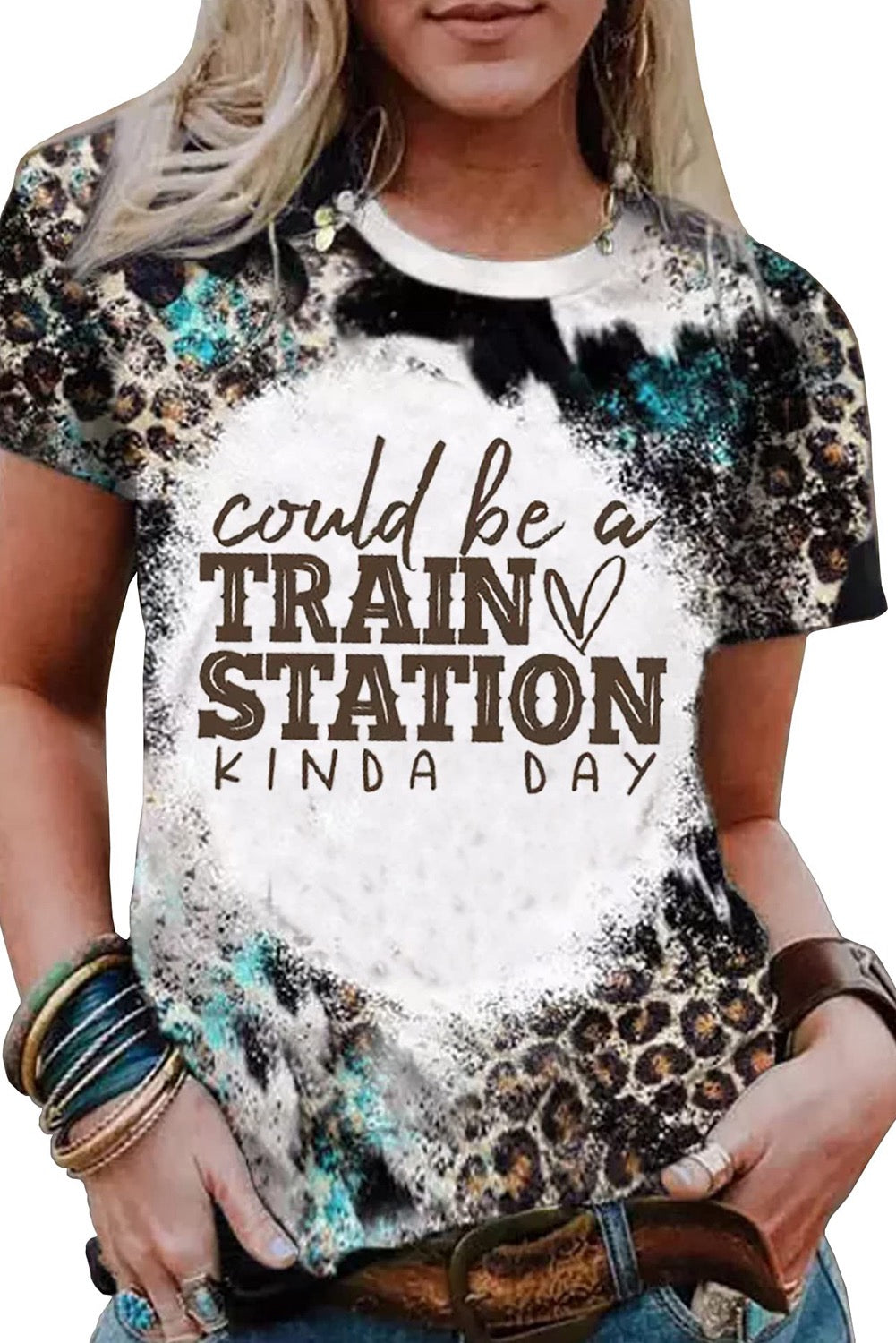 Apricot Train Station Leopard Print T-shirt