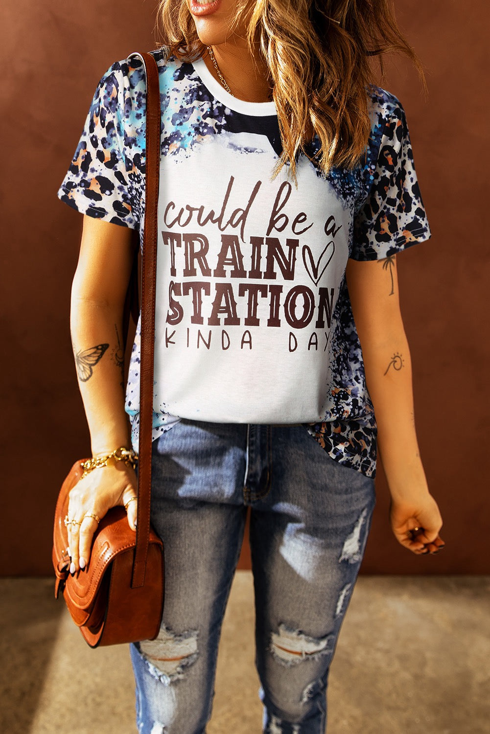 Apricot Train Station Leopard Print T-shirt