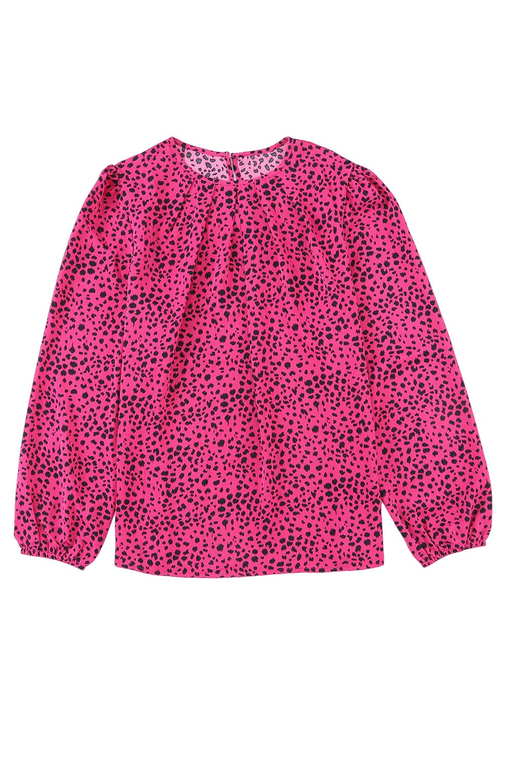 Rose Leopard Print Pleated Blouse With Keyhole