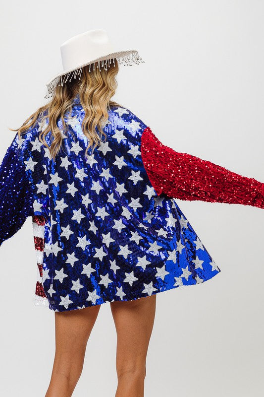 Velvet Sequin Sleeve American Flag Theme Shirt