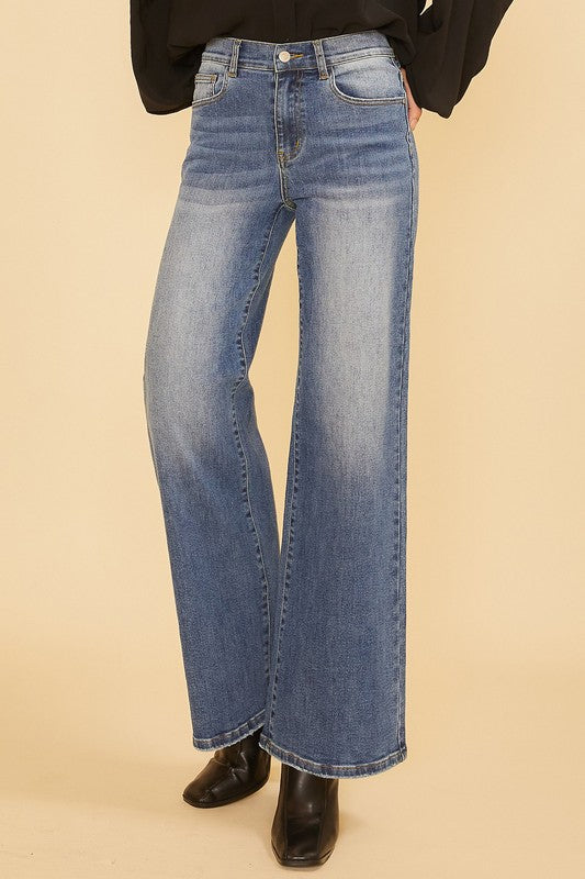 Stretch High Rise Wide Leg Denim Jeans