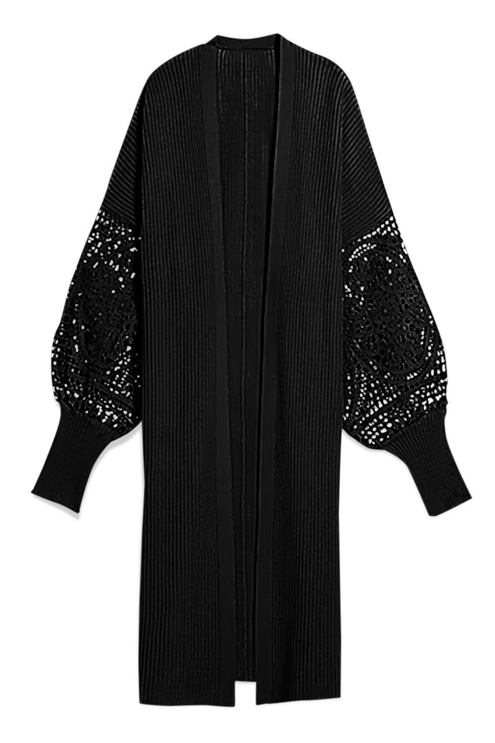 Black Crochet Lace Sleeve Knit Cardigan