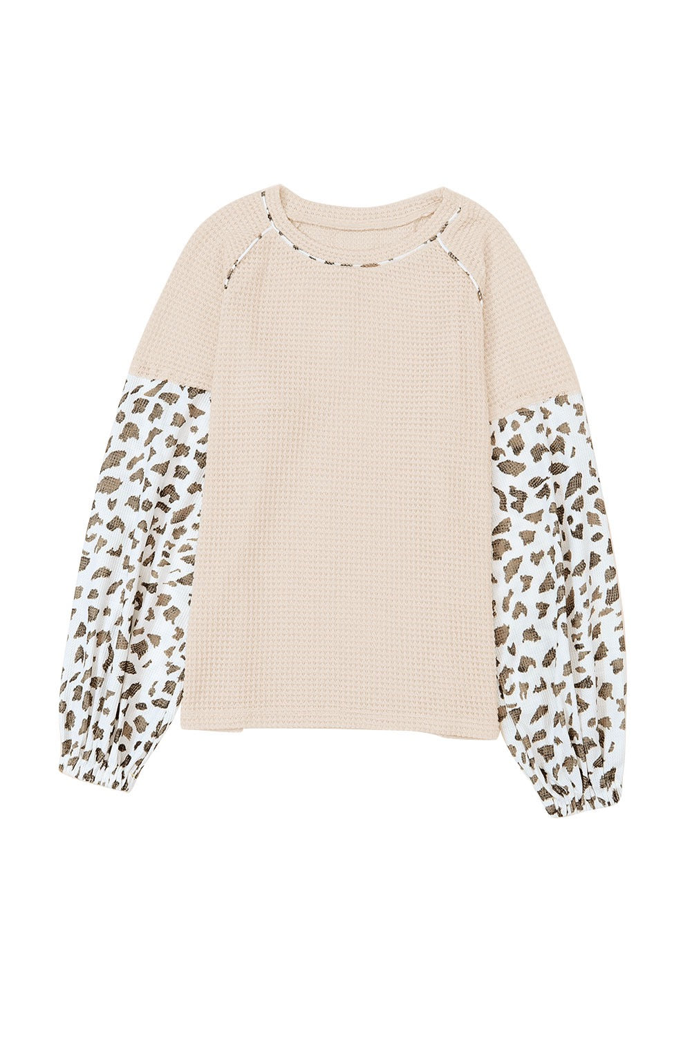 Apricot Leopard Print Patchwork Lantern Sleeve Top